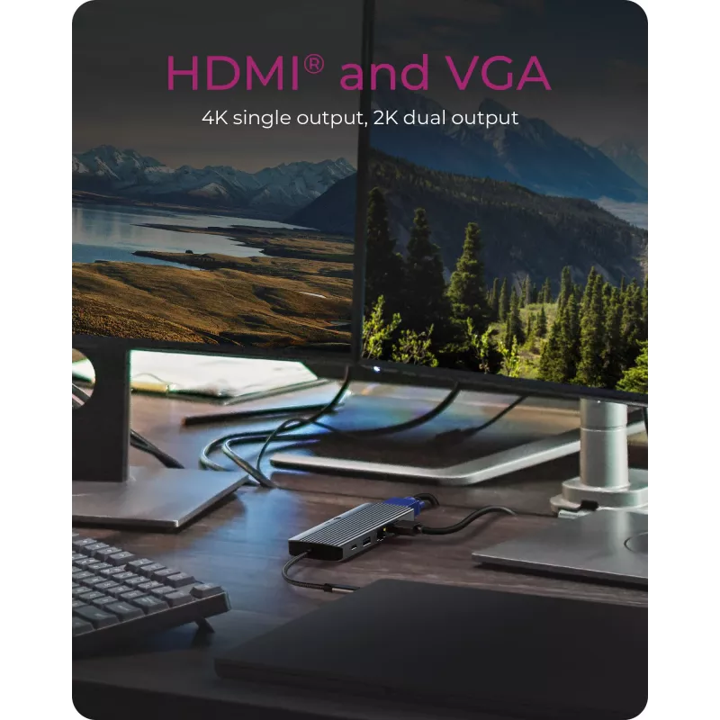 Docking station ICY BOX IB-DK4040a-CPD — 10-in-1 USB-C, HDMI 4K60Hz, VGA, 3×USB-A, Gigabit-LAN, PD 100W, SD/MicroSD, alluminio