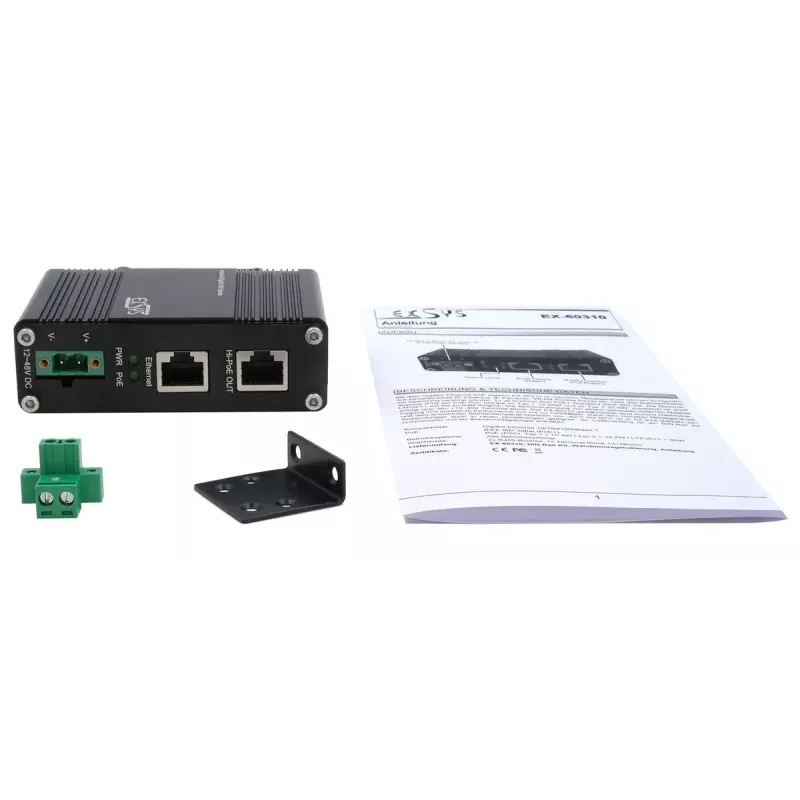 Iniettore PoE++ Gigabit EXSYS 60W da -40 °C a +80 °C