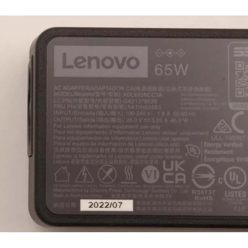 Lenovo 5A11H02883 alimentatore per interni 65 W nero