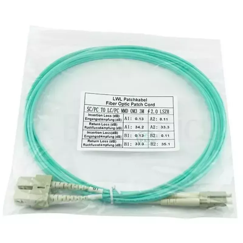 BlueOptics 055702T512000030M-BO Cavo patch in fibra ottica duplex, da LC/UPC a SC/UPC, OM3 50/125 µm, 30 m, beige