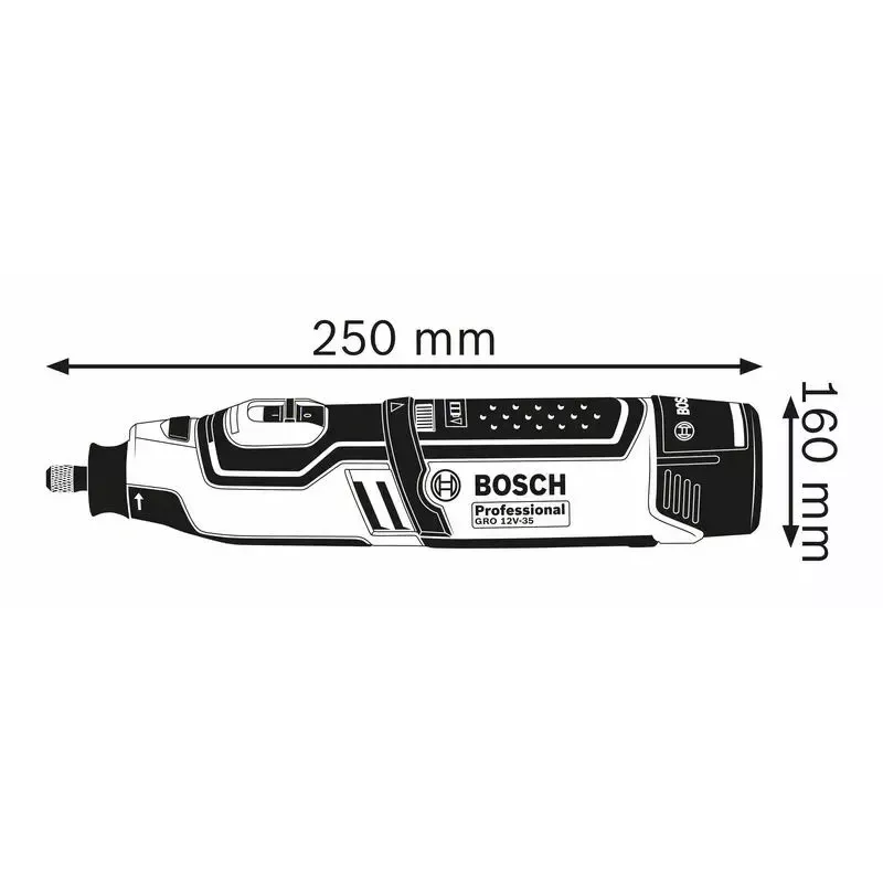 Bosch GRO 10.8 V-LI Professional Utensile rotativo a batteria, pinza da 3,2 mm, 2 batterie