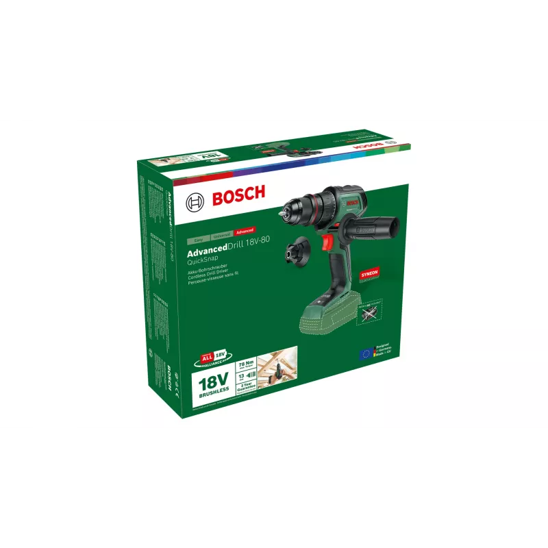 Bosch AdvancedDrill 18V-80 QuickSnap trapano avvitatore a batteria, 18 V, Solo (senza batteria e caricabatterie), verde/nero