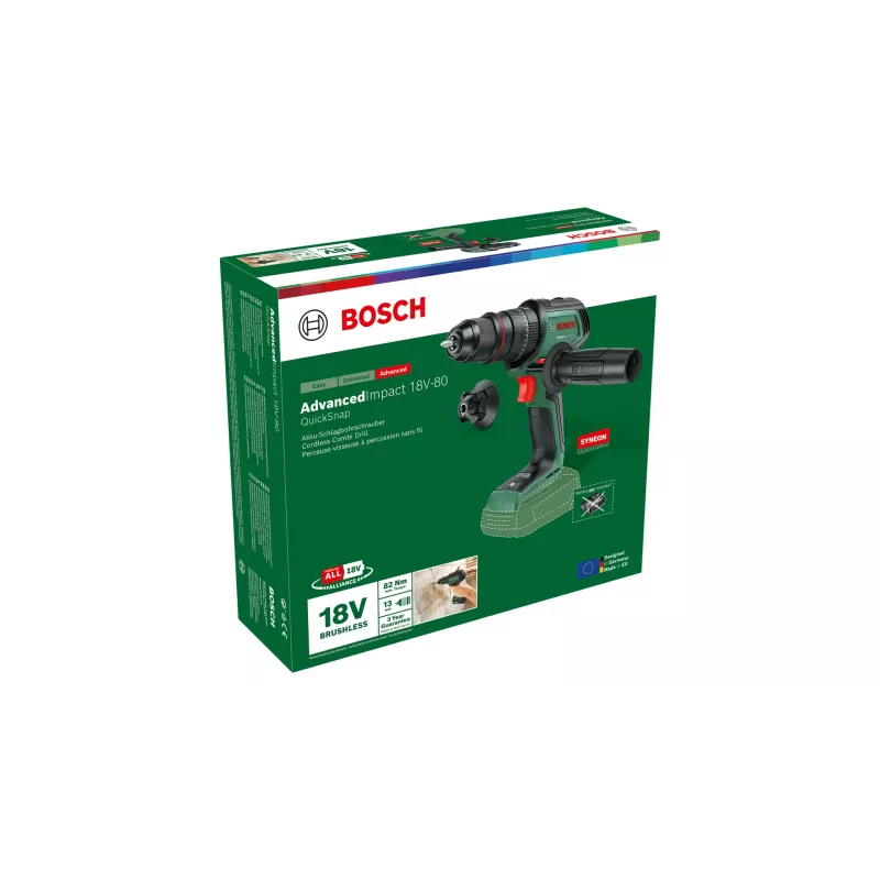 Bosch AdvancedImpact 18V-80 QuickSnap trapano a percussione a batteria, 18 V, Solo (senza batteria e caricabatterie), verde