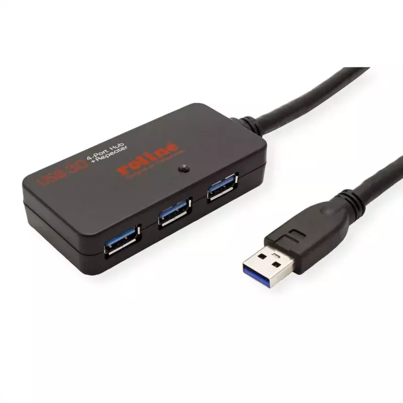 Hub USB ROLINE 3.2 Gen 1 4 porte con ripetitore nero 10 m