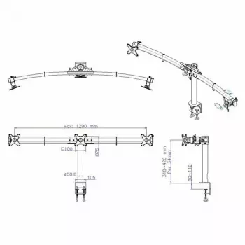 Braccio VALUE triple LCD con morsetto da scrivania nero — supporto monitor per 3 schermi, regolabile