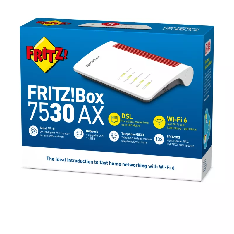 Box FRITZ! 7530 AX router Wi-Fi Gigabit Ethernet dual band (2,4 GHz / 5 GHz) bianco