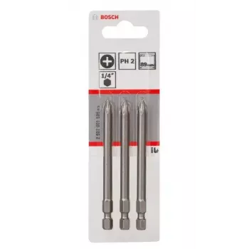 Punte per avvitatore Bosch 2607001535 extra dura PH2 3 pezzi 89 mm