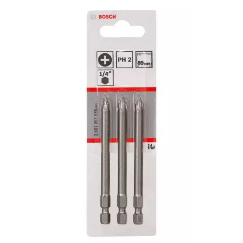 Punte per avvitatore Bosch 2607001535 extra dura PH2 3 pezzi 89 mm