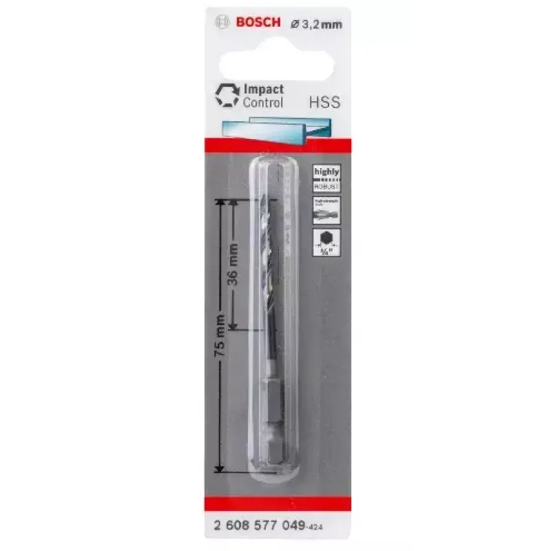 Bosch 2608577049 Punta elicoidale HSS per metallo 3,2 mm, 75 mm, DIN 338