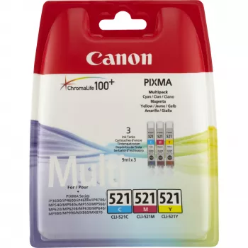 Multipack cartucce inchiostro Canon CLI-521 C/M/Y, ciano, magenta, giallo, inchiostro pigmentato, 3 pezzi
