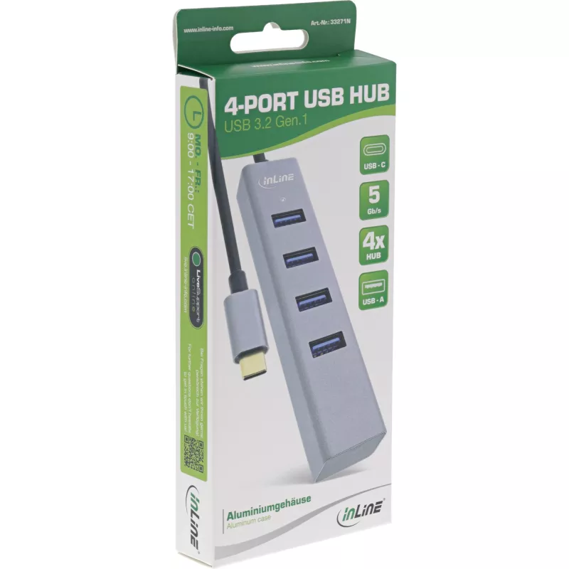 Hub multiplo USB-C 3.2 InLine (4x USB-A 5Gb/s), OTG, case in alluminio