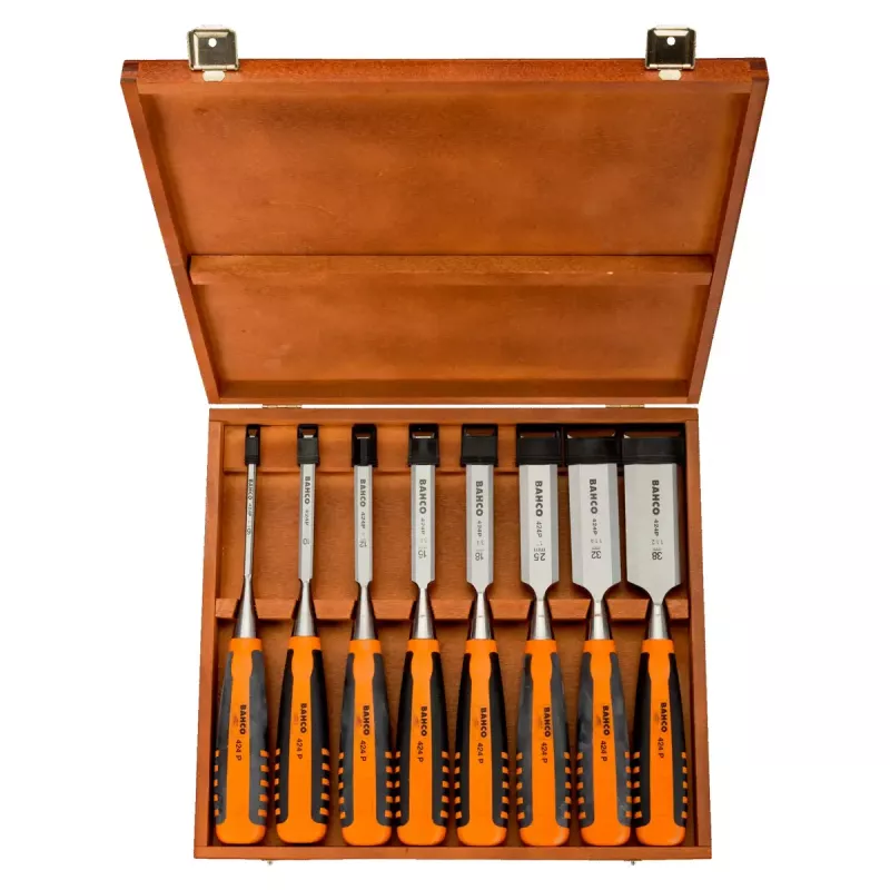Bahco 424P-S8-EUR Set di scalpelli, 8 pz., 6-36 mm, in cassetta di legno