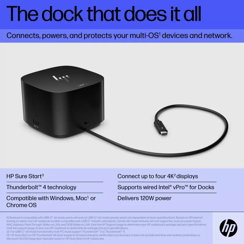 HP Thunderbolt Dock 120W G4 docking station con filo nero Thunderbolt 4
