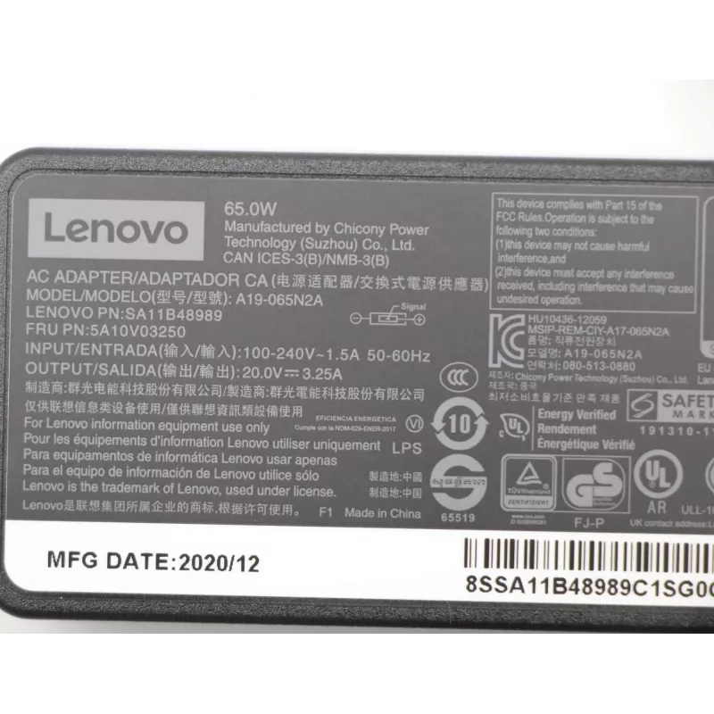 Lenovo 5A10V03250 alimentatore/adattatore per interni 65 W nero