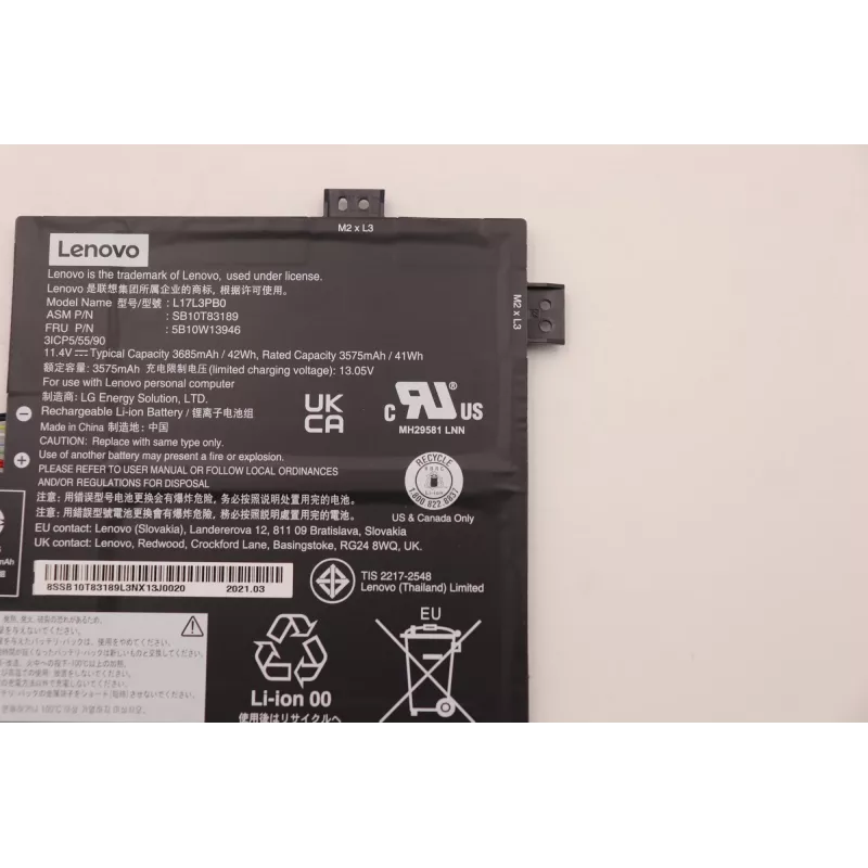 Batteria ricaricabile interna per laptop Lenovo 3 celle 42Wh ioni di litio modello 5B10W13946