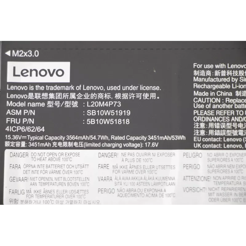 Batteria ricaricabile interna per laptop Lenovo 5B10W51818, 54,7 Wh ioni di litio