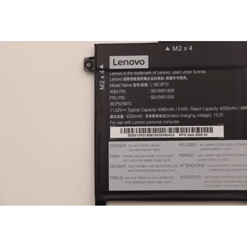 Batteria ricaricabile interna agli ioni di litio per laptop Lenovo 50Wh 5B10W51830
