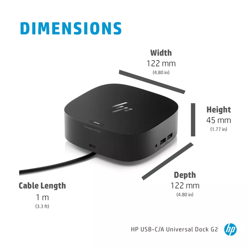 HP USB-C Dock G5, con filo, USB 3.2 Gen 1 (3.1 Gen 1) Type-C, nero, USB, USB Type-C, Windows 10, Windows 7