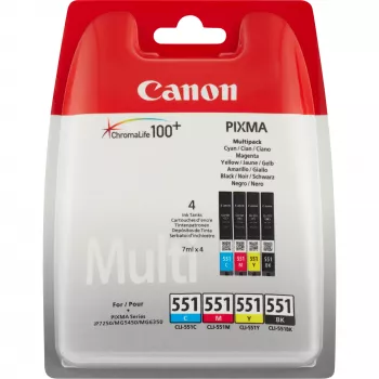 Cartucce d'inchiostro Canon CLI-551 BK/C/M/Y multipack, capacità standard, nero, ciano, magenta, giallo, 4 pezzi, multipack
