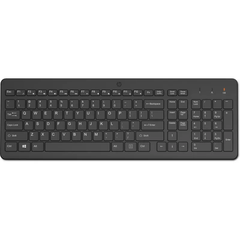 Tastiera a membrana full-size wireless HP 220 – nero, RF 2,4 GHz, ricevitore USB-A, QWERTY, tastierino numerico, batteria AAA