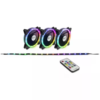 Inter-Tech Argus RS-04 set ventole RGB, 3x 120 mm con striscia LED da 50 cm e telecomando, nero