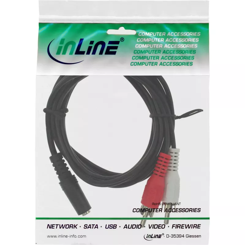 Cavo audio 2x connettore maschio RCA / connettore femmina stereo 3,5 mm 2 m InLine 89940C