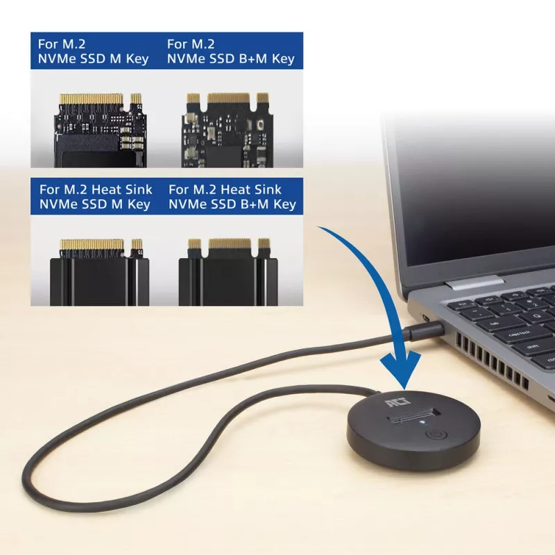 Docking station per SSD ACT M.2 NVMe/PCIe USB-C 3.2 Gen2 nero