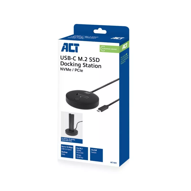 Docking station per SSD ACT M.2 NVMe/PCIe USB-C 3.2 Gen2 nero