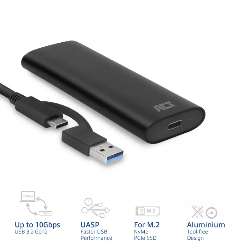 Case per SSD ACT AC1615 USB-C M.2 NVMe PCIe 10 Gbit/s nero