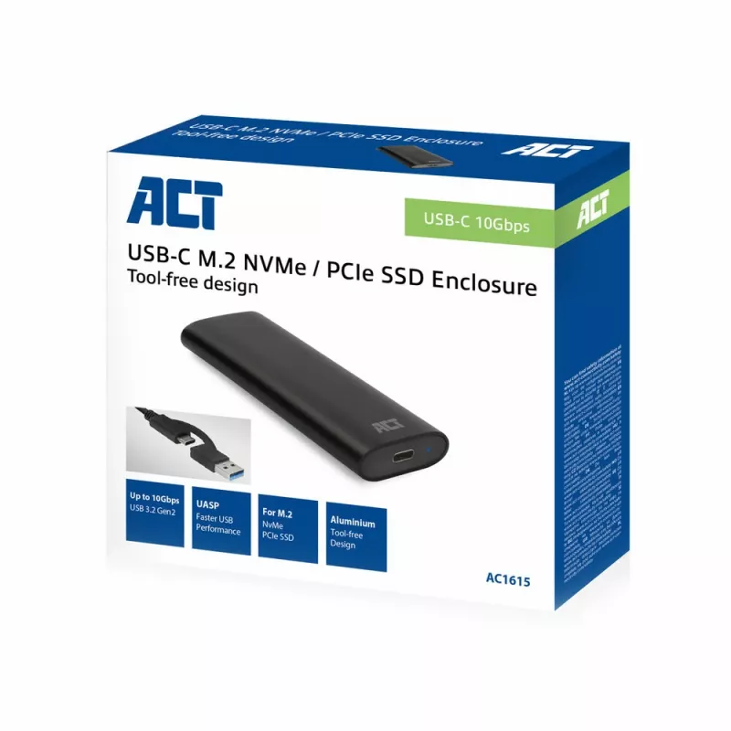 Case per SSD ACT AC1615 USB-C M.2 NVMe PCIe 10 Gbit/s nero