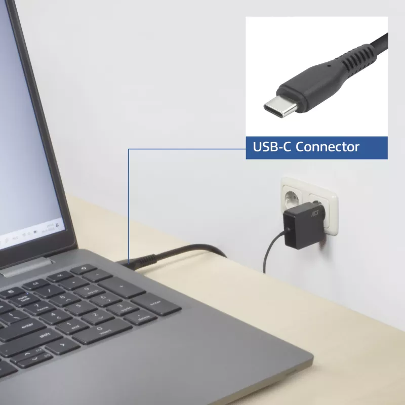 Alimentatore per laptop USB-C ACT 65W con profili Power Delivery, 2 metri