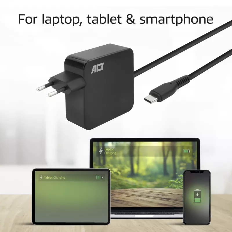 Alimentatore per laptop USB-C ACT 65W con profili Power Delivery, 2 metri