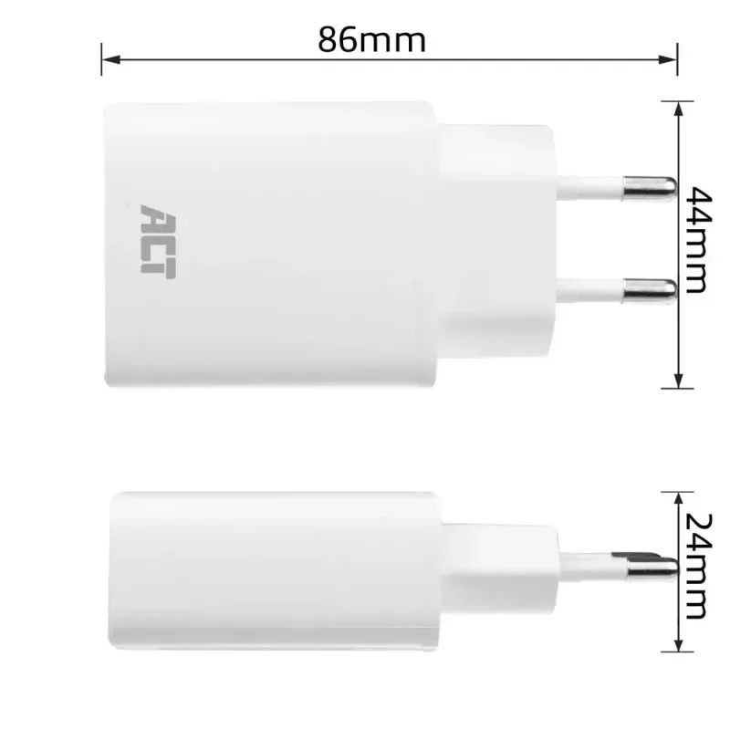 Caricabatterie compatto USB-C ACT 20W ricarica rapida uso interno universale bianco