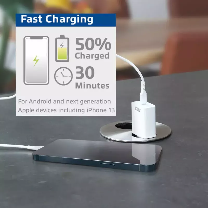 Caricabatterie compatto USB-C ACT 20W ricarica rapida uso interno universale bianco