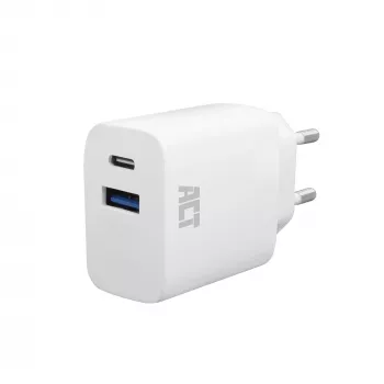 Caricabatterie USB-C e USB-A ACT 20 W con Power Delivery PPS, Quick Charge, GaNFast