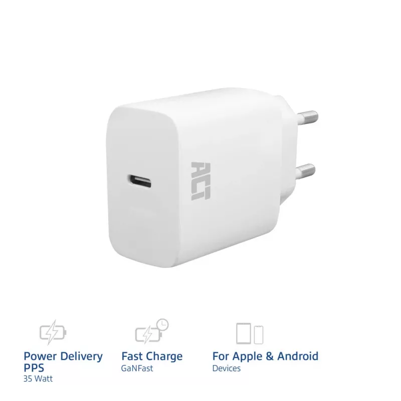Caricabatterie USB-C ACT 35W Power Delivery PPS GaNFast universale