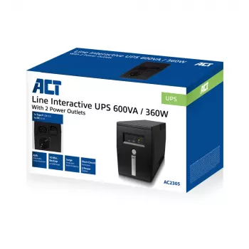 UPS line interactive ACT 600 VA – 360 W con AVR, line-interactive, 0,6 kVA, 360 W, 240 V, sovraccarica, scarica profonda, sovraccarico, cortocircuito, connettore C13, tipo F