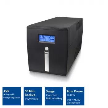 UPS line interactive ACT 1000VA - 600W con AVR, display LCD