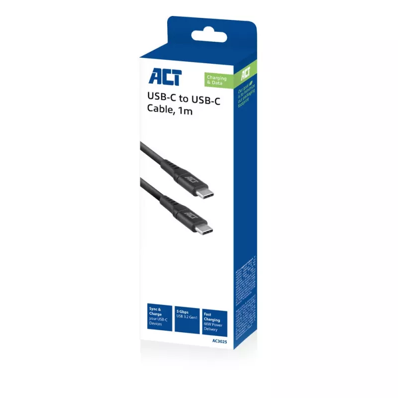 Cavo di ricarica/dati USB 3.2 Gen1 ACT maschio C – maschio C, 1 metro