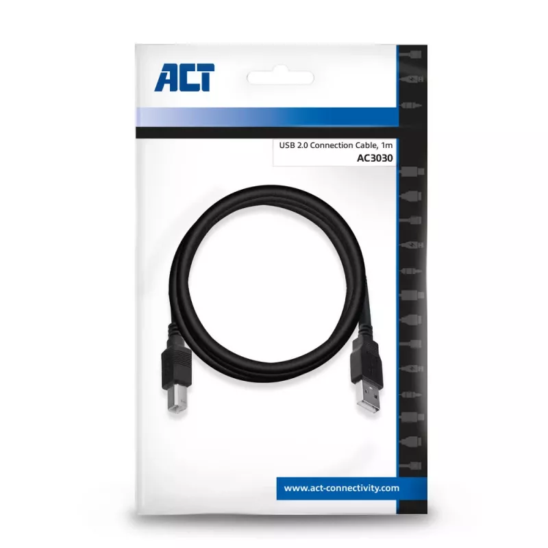 Cavo di connessione USB 2.0 ACT maschio A – maschio B 1 metro nero