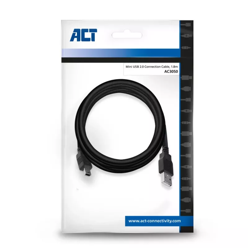 Cavo di connessione USB 2.0 ACT maschio A - maschio Mini-B 1,8 metri
