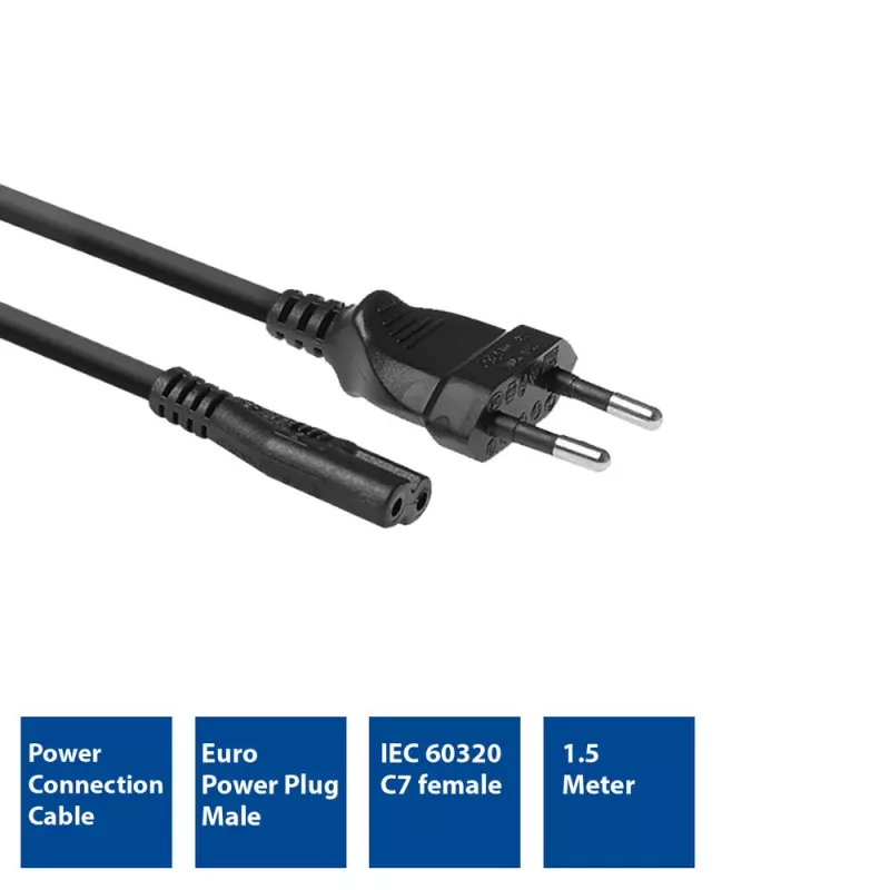 Cavo di alimentazione ACT spina Euro - connettore C7 nero 1,5 m