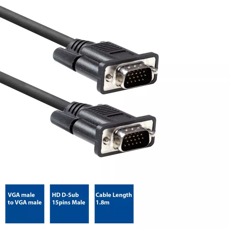 Cavo VGA ACT AC3510 — 1,8 m, VGA (D-Sub) a VGA (D-Sub), nero