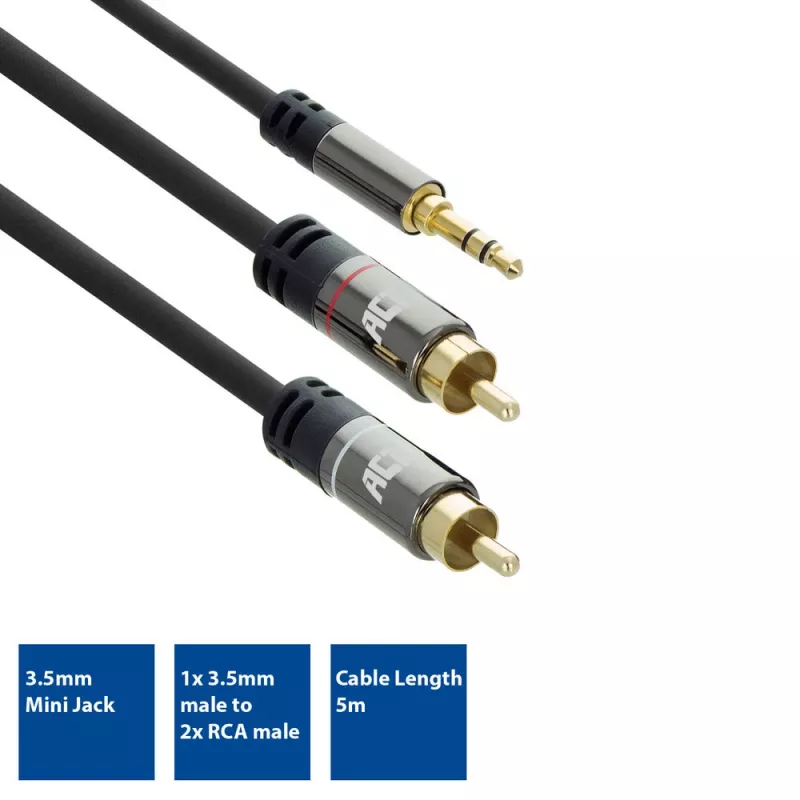 Cavo audio di alta qualità ACT 5 metri 1x jack 3,5 mm – 2x connettore RCA