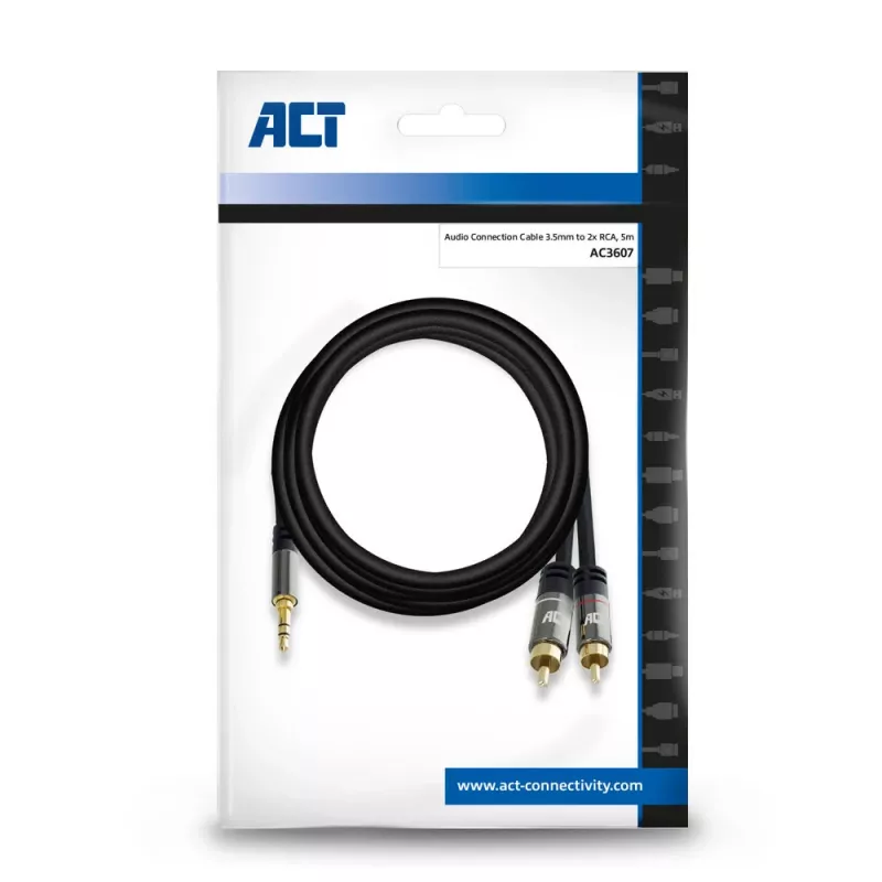 Cavo audio di alta qualità ACT 5 metri 1x jack 3,5 mm – 2x connettore RCA
