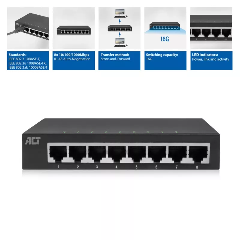 Switch unmanaged ACT AC4418 8 porte Gigabit Ethernet 10/100/1000