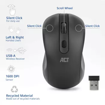 ACT AC5105 mouse wireless ambidestro, nero