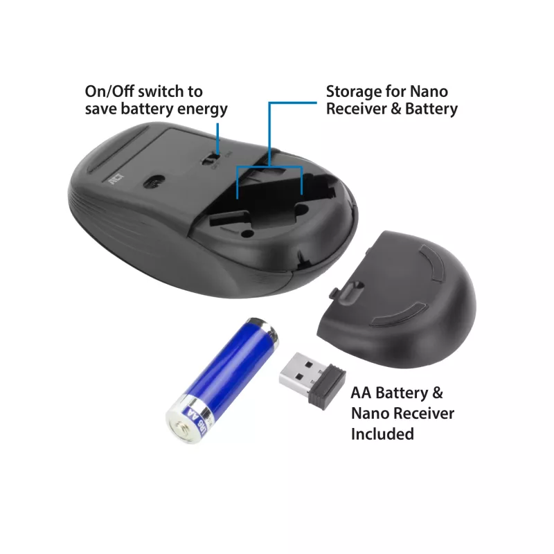 ACT AC5105 mouse wireless ambidestro, nero