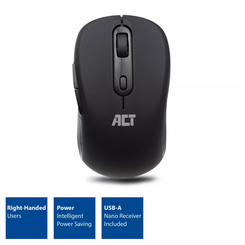 ACT AC5125 mouse wireless, ambidestro, 1600 DPI, nero