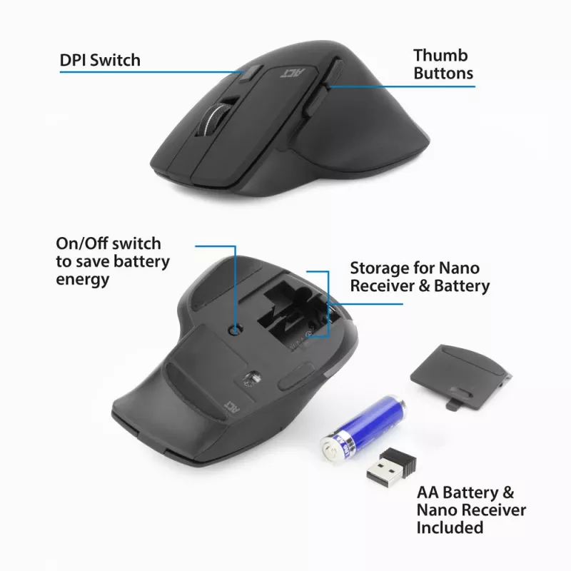 Mouse wireless ACT 2400 DPI con clic silenziosi, ecologico, in materiali riciclati